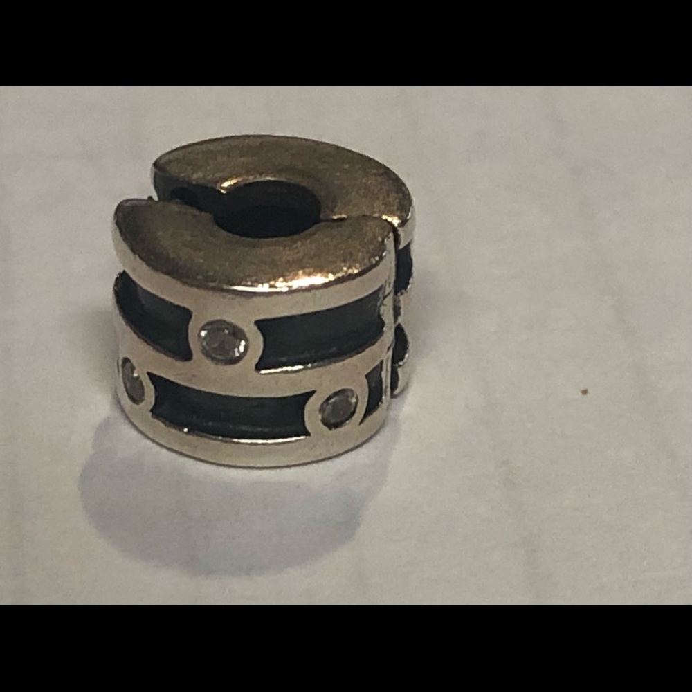 Pandora 925 silver bead charm clip with CZs